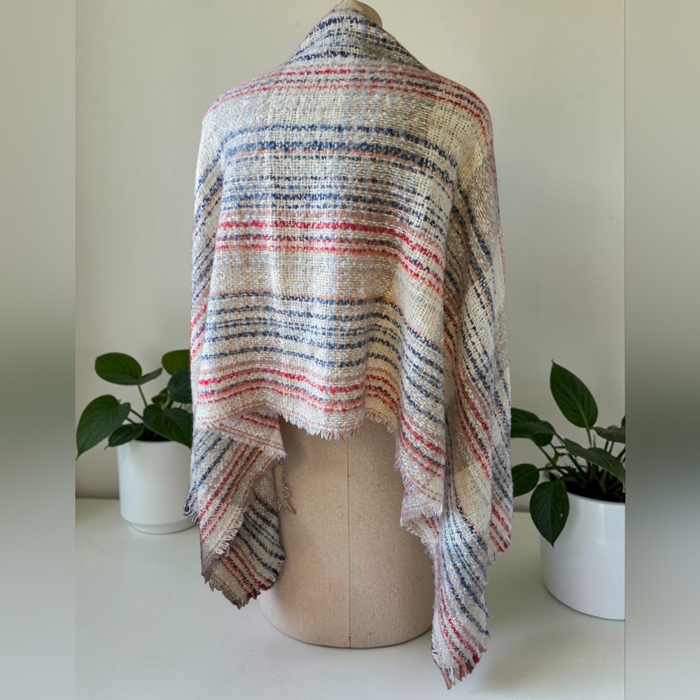 Modena Multi-colored Plaid Blanket Scarf or Wrap Featuring Frayed Fringe Edges - Picture 3 of 6